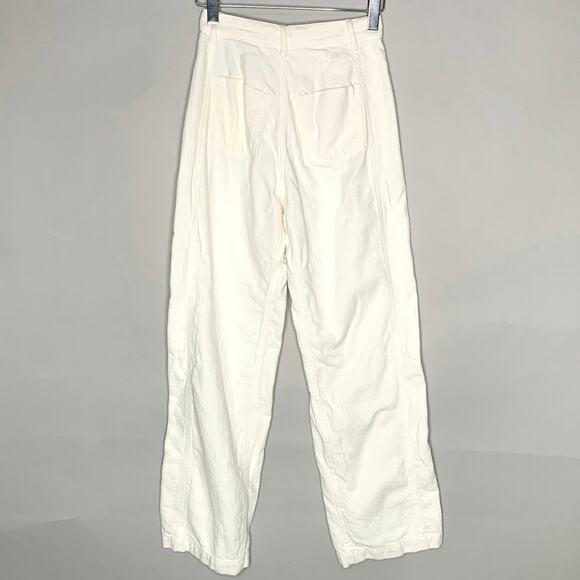 Zara 4 Womens Ecru Wide Leg Baggy Jeans Split Hem High Rise 100% Cotton - Picture 2 of 10